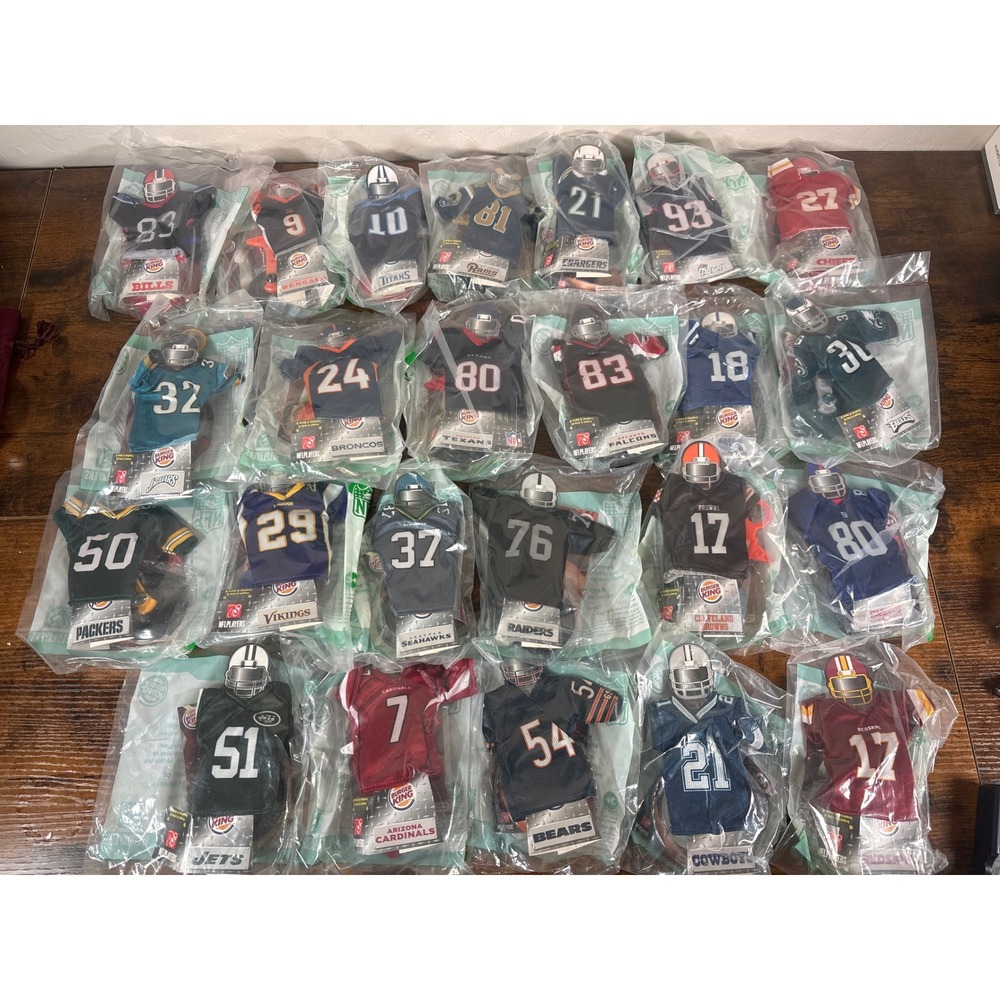 Vintage‎ 2007 Burger King NFL Jersey Mini Collectible Toy Lot 24pc Sealed New